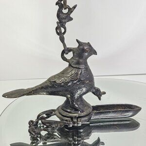 Antique Mughal Peacock Hanging Oil Lamp Bird Very Old. Bronze Or Brass
